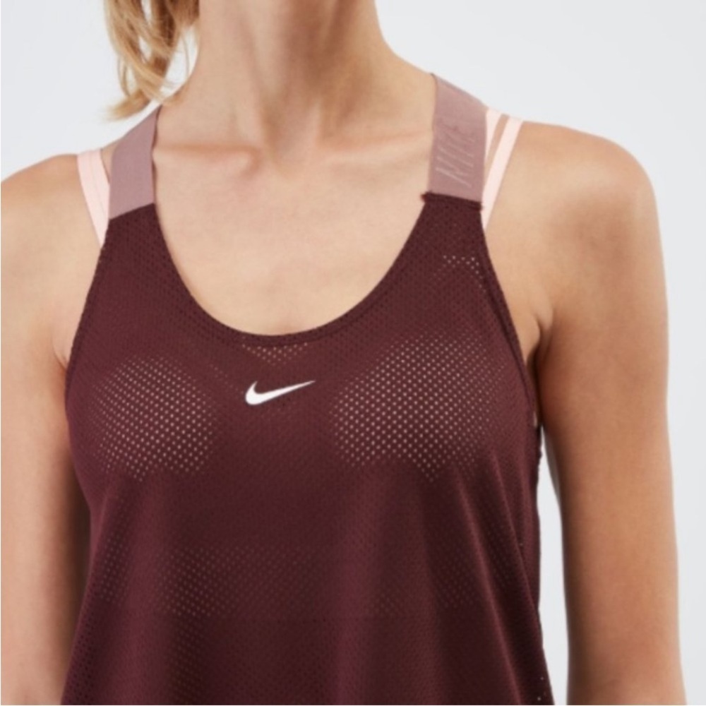 Nike Elstka Elastika Mesh Maroon Rose Logo Strap Relaxed Fit Tank Top XS S - Picture 8 of 14